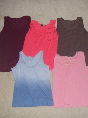 Lot of 5 tank tops Lace Strappy Flowing Gathered Soft Ombre Blue Rose Purple M